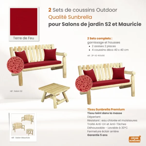 Set coussins Sunbrella Rouge Salons S2 et Mauricie