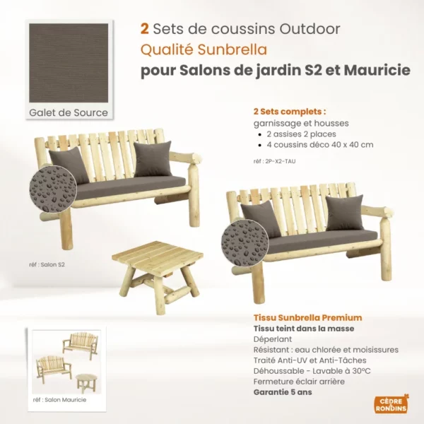 Set coussins Sunbrella Taupe Salons S2 et Mauricie
