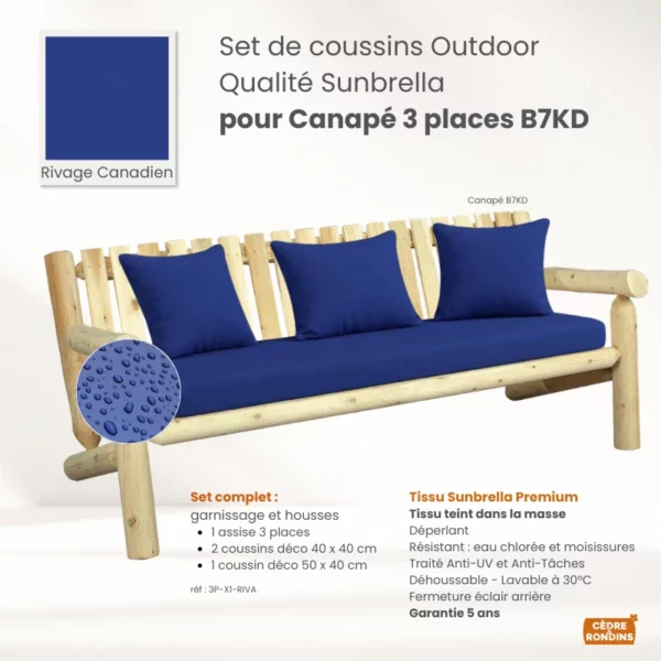 Set coussins Sunbrella 3 places Bleu