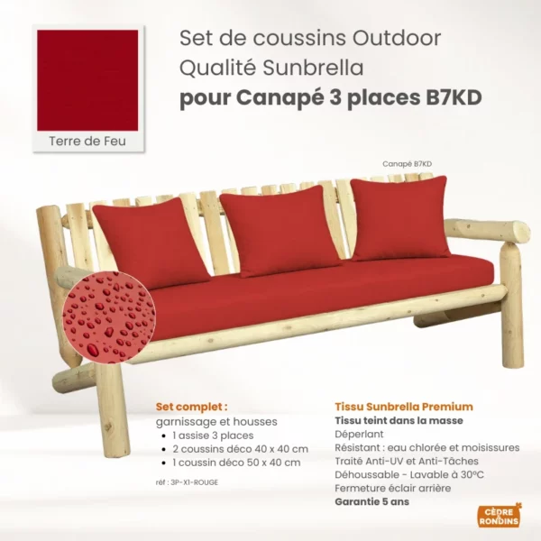 Set coussins Sunbrella 3 places Logo Red