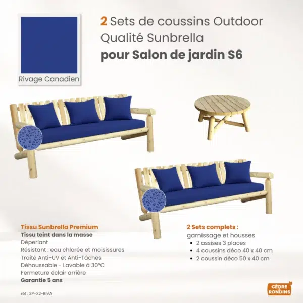 Set coussins Sunbrella Salon S6 bleu