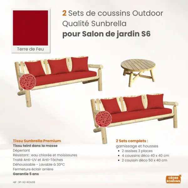 Set coussins Sunbrella Salon S6 logo red