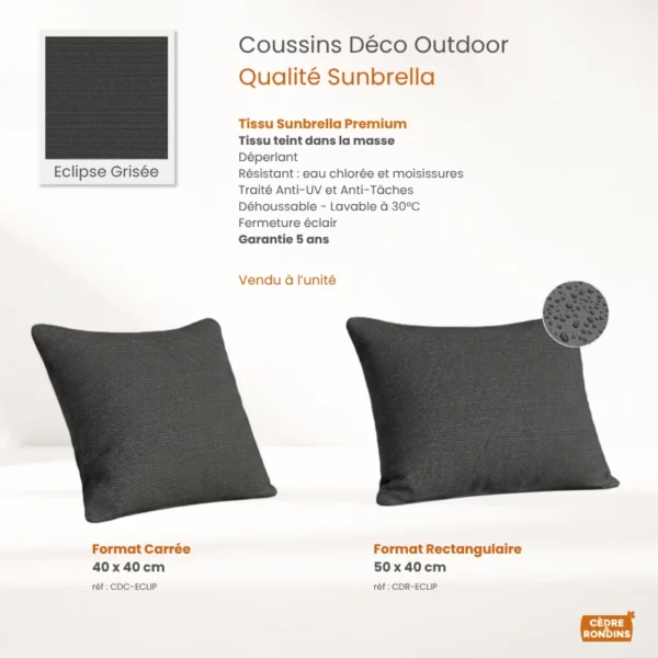 Coussin Déco Carrée Rectangulaire Sunbrella Carbon