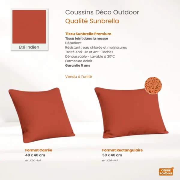 Coussin Déco Carrée Rectangulaire Sunbrella Paprika