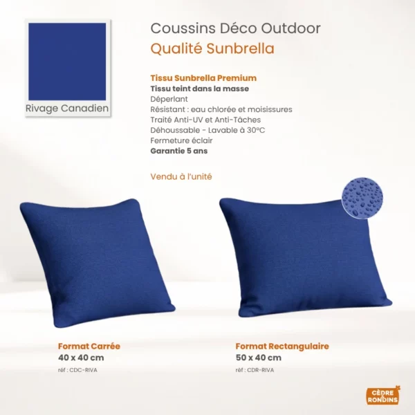 Coussin Déco Carrée Rectangulaire Sunbrella Bleu