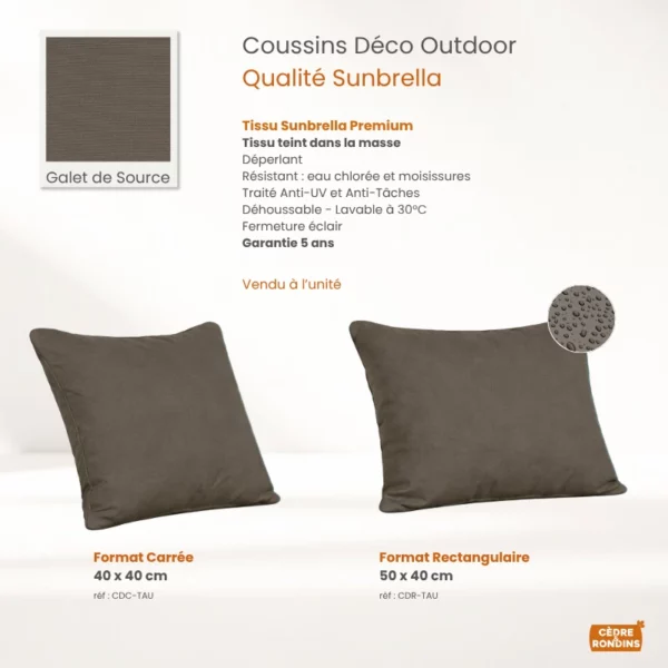 Coussin Déco Carrée Rectangulaire Sunbrella Taupe