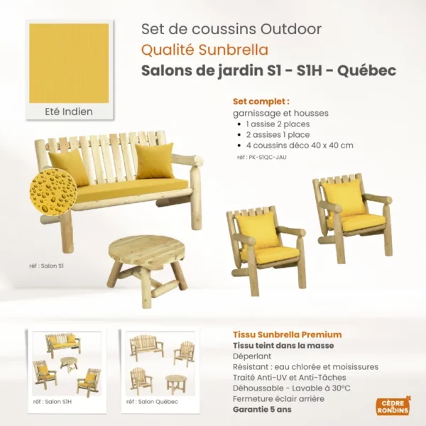 Set coussins Sunbrella Safran Salons S1, S1H, Québec