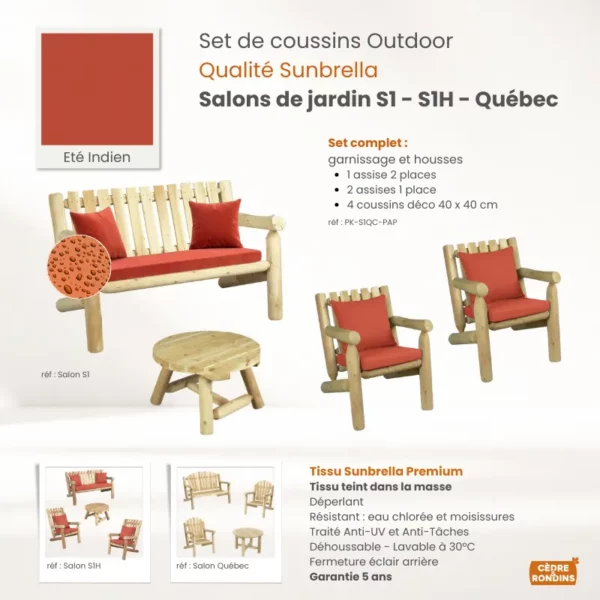 Set coussins Sunbrella Paprika Salons S1, S1H, Québec