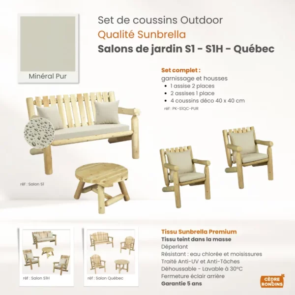Set coussins Sunbrella Canvas Salons S1, S1H, Québec