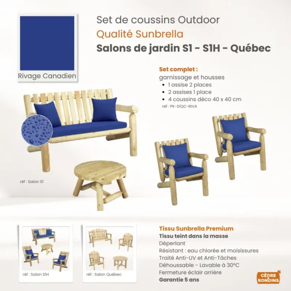 Set coussins Sunbrella Bleu Salons S1, S1H, Québec