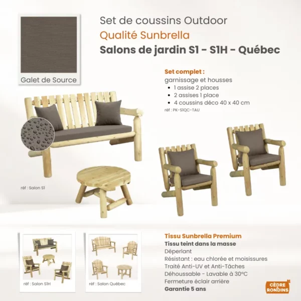 Set coussins Sunbrella Taupe Salons S1, S1H, Québec