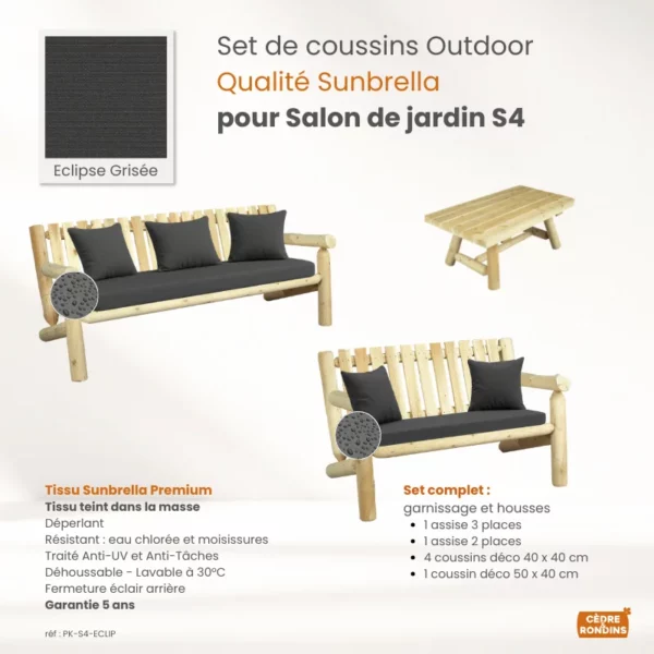 Set coussins Sunbrella Carbon Salon S4