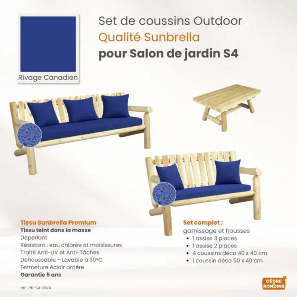 Set coussins Sunbrella Bleu Salon S4