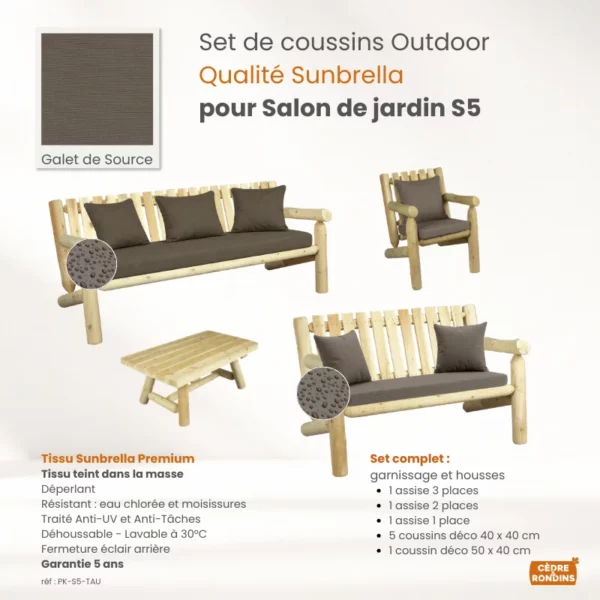 Set coussins Sunbrella Taupe Salon S5