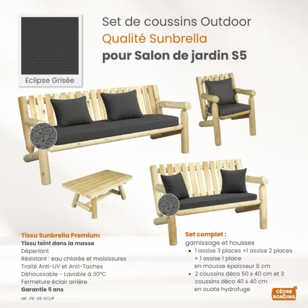 coussins outdoor anthracite salon S5 PK-S5-ECLIP
